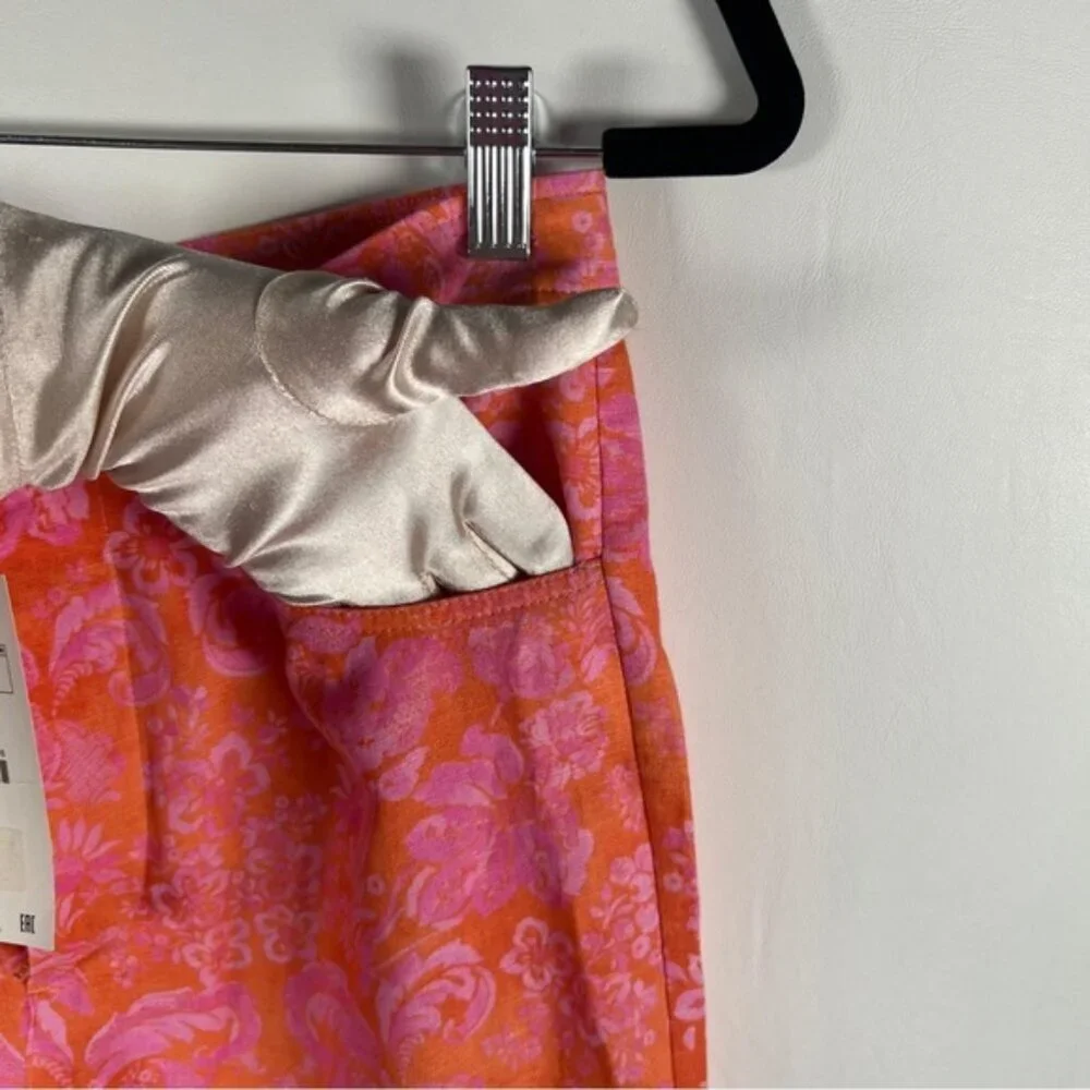 NWT ZARA LINEN Blend Trousers High Rise Straight‎ Floral Pants 8042/010 Sz S
